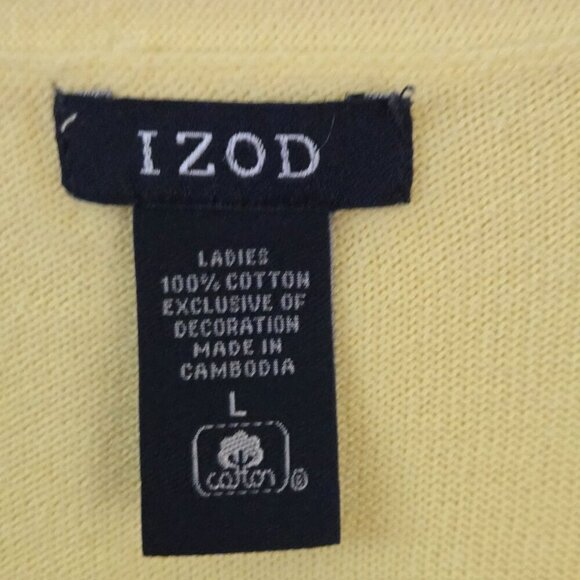 Izod Vintage Butter Yellow Argyle V Neck Academia Preppy Cardigan Sweater Size L - Picture 5 of 5